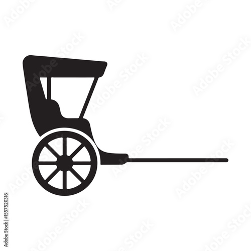 Hand pulled Rickshaw silhouette icon vector illustration.