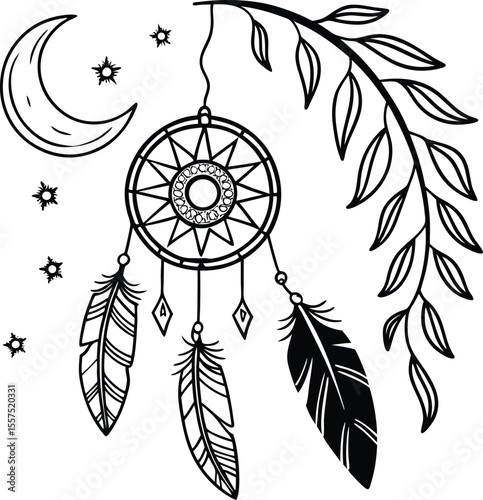 Black and white tribal skull tattoo design with a clock and compass wheel symbol, perfect for vector art illustration