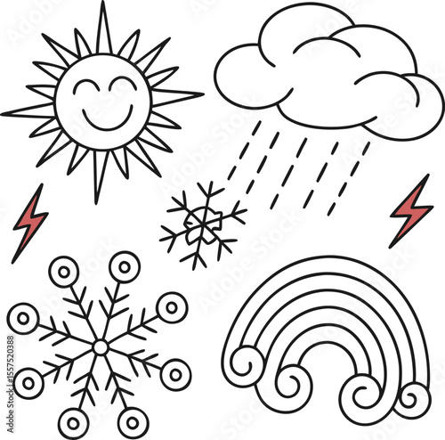 Vibrant vector weather forecast icons with floral summer and spring patterns illustrate the changing seasons