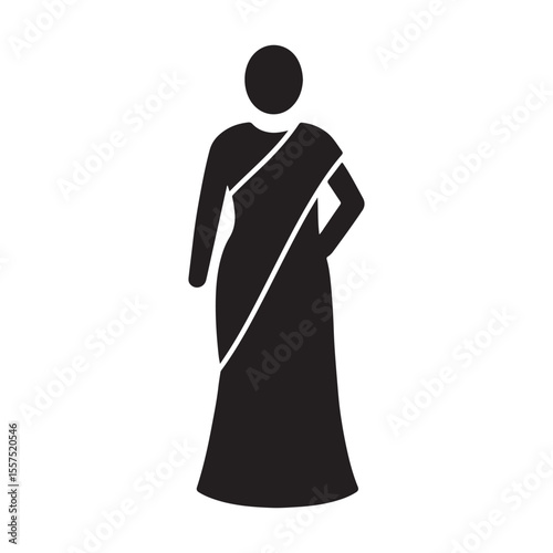 Indian saree silhouette icon vector illustration.