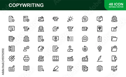 Copywriting Icon Set in Vector Style Featuring Writing, Content Creation, Editing, and Communication Symbols