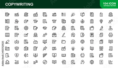 Copywriting Icon Set in Vector Style Featuring Writing, Content Creation, Editing, and Communication Symbols