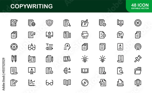 Copywriting Icon Set in Vector Style Featuring Writing, Content Creation, Editing, and Communication Symbols