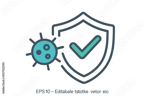 Vector illustration of a thin line web symbol representing immune function from flu germs on a white background with editable stroke in eps10 format