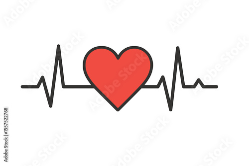 Vector illustration of a heartbeat is represented by a cardiogram line and a heart pulse