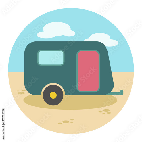 Camping trailer icon. Summer. Vacation