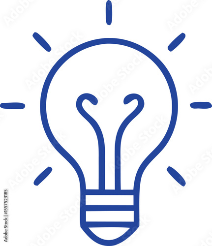 Simple blue line art illustration of a glowing light bulb symbolizing a bright idea or innovation on a white background