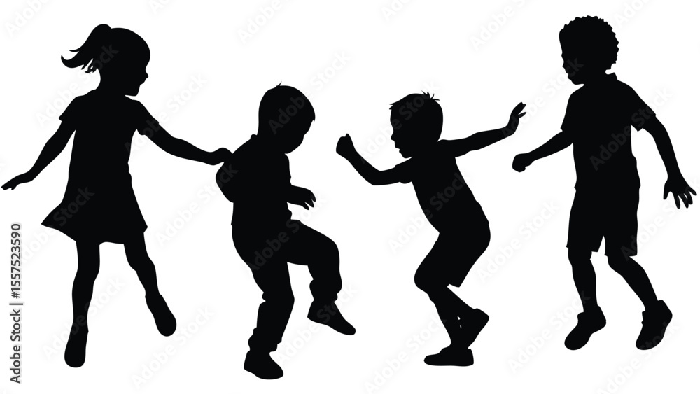 Fototapeta premium Black silhouette of Children's Play isolated on white background