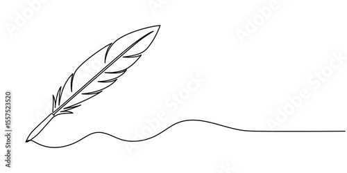 Continuous Line Drawing of Feather Icon. Hand Drawn Symbol Vector Illustration, Continuous one line hand drawn illustration of a fountain ink pen creating a flowing, artistic stroke. Minimalist vector