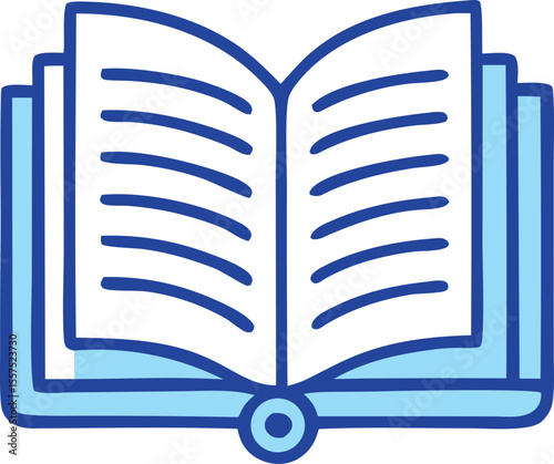 Stylized open book icon with blue outline and pages representing knowledge learning and education