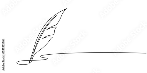 Continuous Line Drawing of Feather Icon. Hand Drawn Symbol Vector Illustration, Continuous one line hand drawn illustration of a fountain ink pen creating a flowing, artistic stroke. Minimalist vector