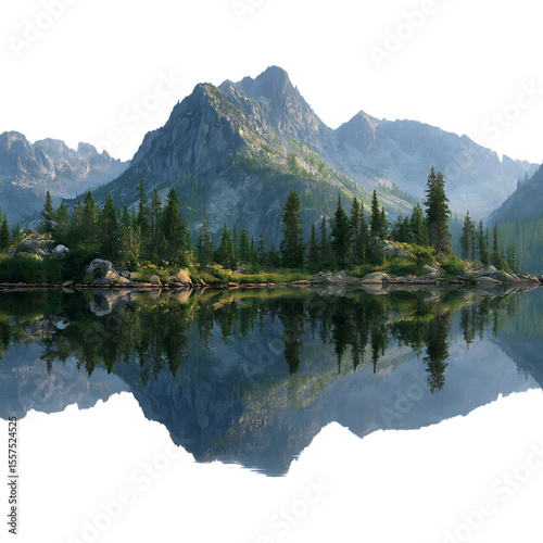 Stunning Mountain Lake Reflection Picturesque Nature Scene on transparent Background