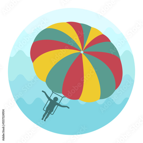 Parasailing. Summer kiting activity icon. Vacation