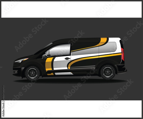 Van Wrap Design with Black and Yellow Graphics
