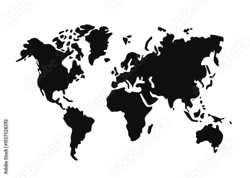 World map silhouette on gray background. Vector