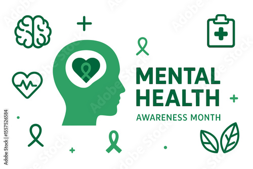May is Mental Health Awareness Month, featuring a vector web banner suitable for social media, posters, cards, and flyers, with a medical health care design theme photo