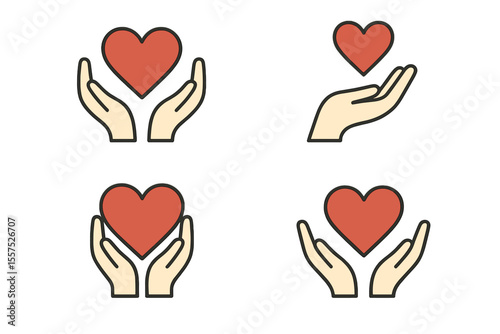 A set of vector logos in a simple linear design featuring hearts and hands is available as templates