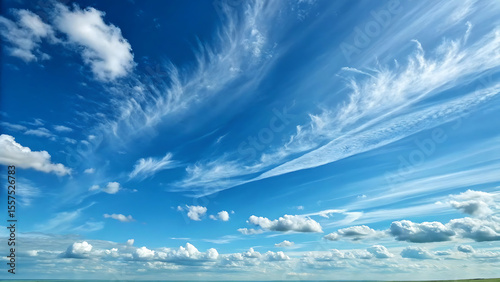 Vibrant Blue Sky with Wispy Clouds A Scenic Vista of Tranquility and Airy Beauty on a Bright Sunny Day