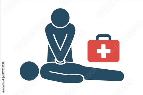 Pictogram depicting emergency help and first aid rescue for saving a life with CPR and medical assistance