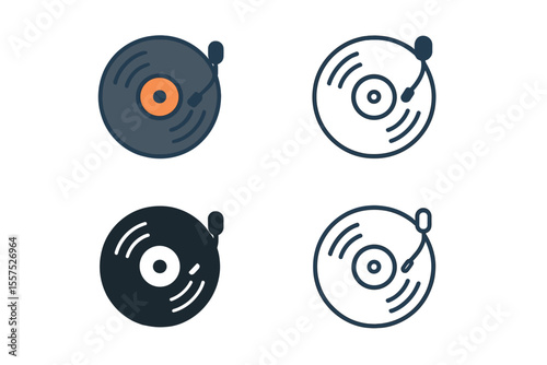 Vector illustration of a records icon in various styles, including two-colored and black designs, available in filled, outline, line, and stroke formats for web, mobile, and UI applications