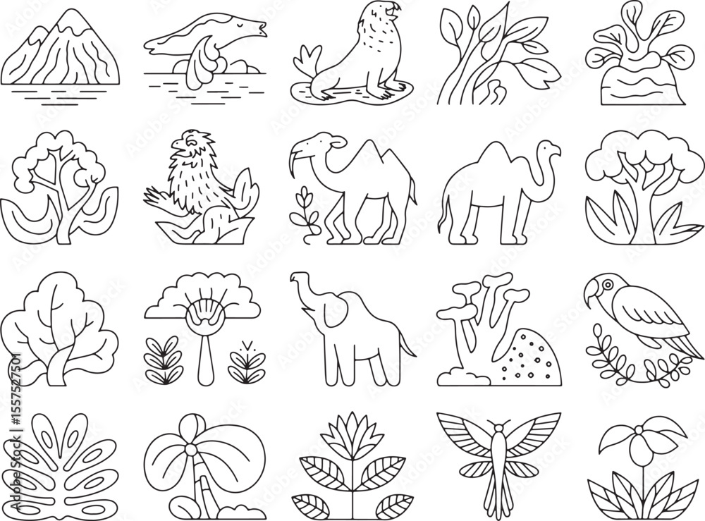 Fototapeta premium Line Art Wildlife: An artistic collection of clean, detailed line art illustrations showcasing the beauty of diverse wildlife and natural elements.