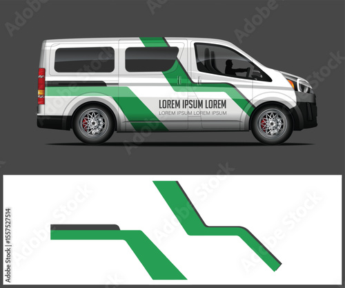 Van Wrap Design Template with Green and White Graphics
