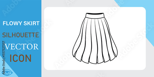 Flowy Skirt Silhouette Vector Icon for Fashion and Clothing Designs