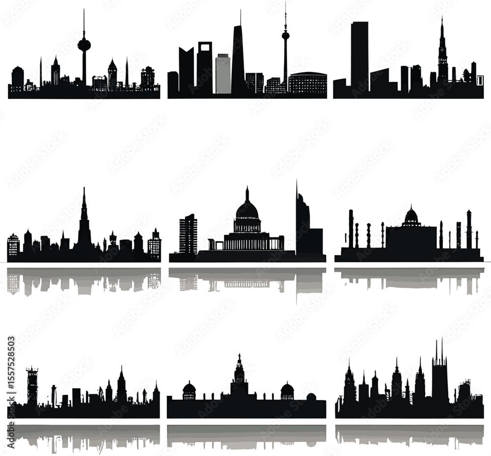 Naklejka premium London cityscape vector illustration featuring iconic landmarks and a detailed urban silhouette