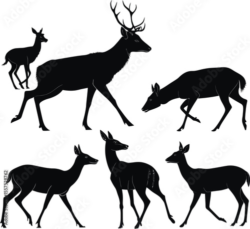 A versatile vector set of deer and reindeer silhouettes, perfect for illustrating wild nature or festive Christmas designs