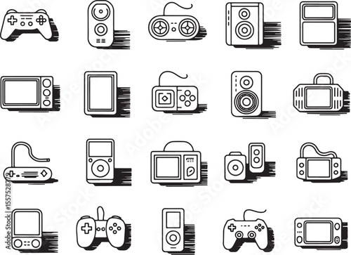 Retro Gaming Console Icons: A collection of nostalgic retro gaming console and handheld icons,  perfect for websites, apps, and presentations.  Each icon features a clean.