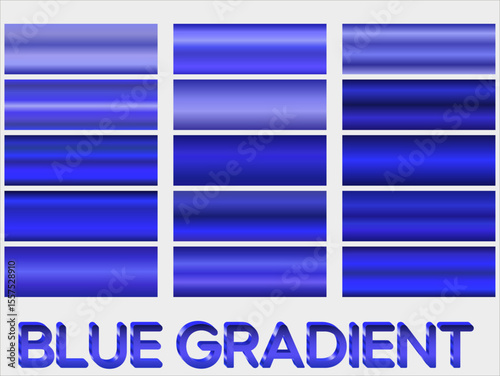 blue metallic gradients, swatches collection, shiny gradient set on black background, metal texture