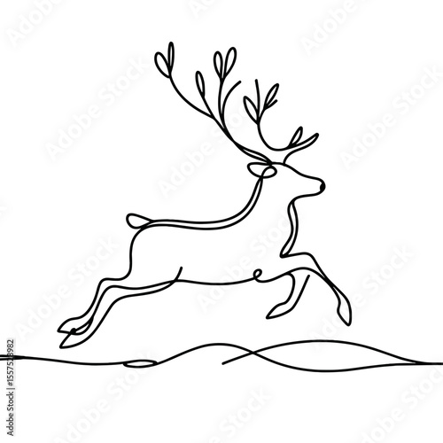 Continuous line drawing of a running reindeer in minimal style  