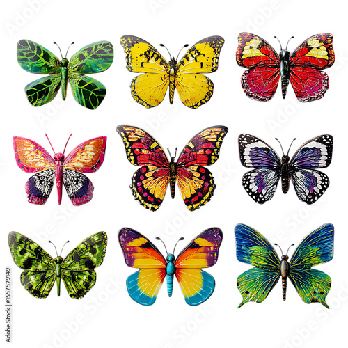Nine Colorful Butterfly Designs Wall Decor Craft Supplies  Art Prints white background against transparent Background