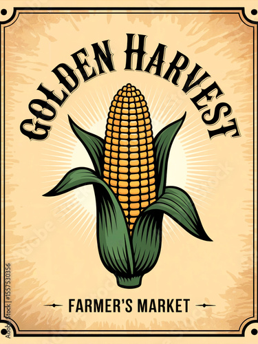 Vintage golden harvest corn farmer s market poster illustration