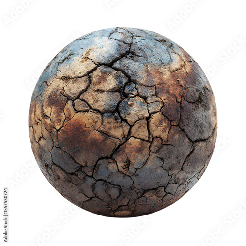 Cracked Earth Sphere A Textural Masterpiece white background against transparent Background