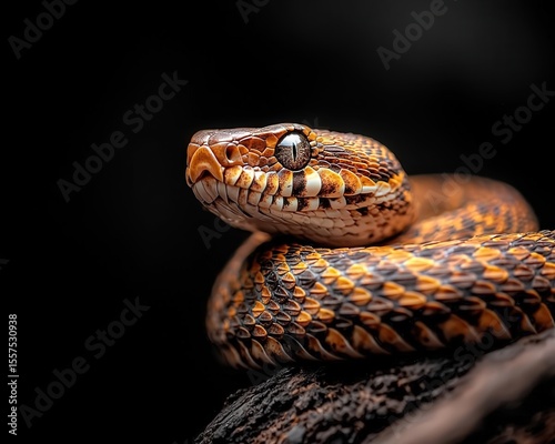 Zoo trip family vacation Zoo Trip Concept, Closeup of a snake coiled around a branch in a dim reptile house, detailed scales, zoo focus