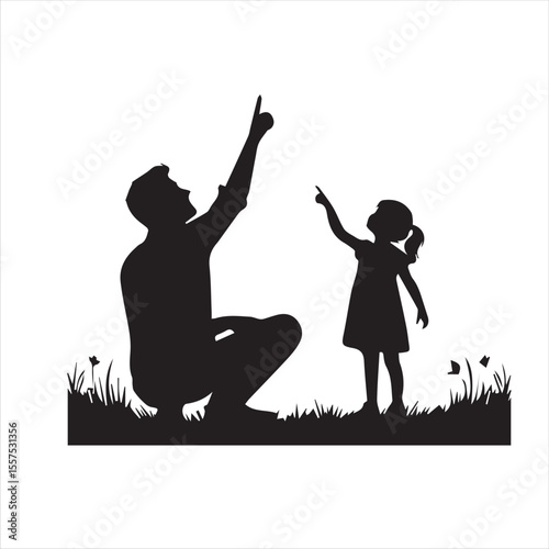 Vector fathers day with fathers and children silhouettes design template illustration
