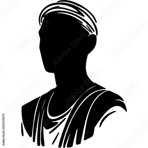 Silhouette of ancient Greek bust wearing laurel wreath  