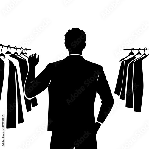 Businessman wearing suit examining clothes in boutique store  