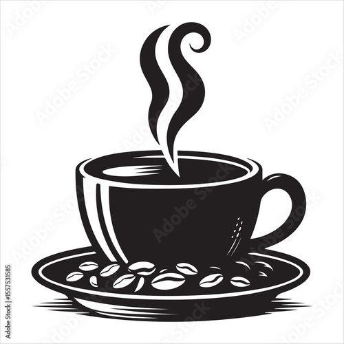 Steaming Coffee Cup Silhouette - A Moment of Warmth 