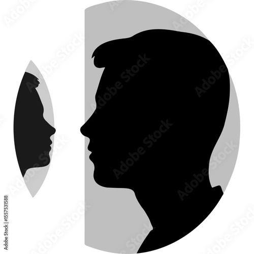 Silhouettes of adult and child faces facing each other in profile  