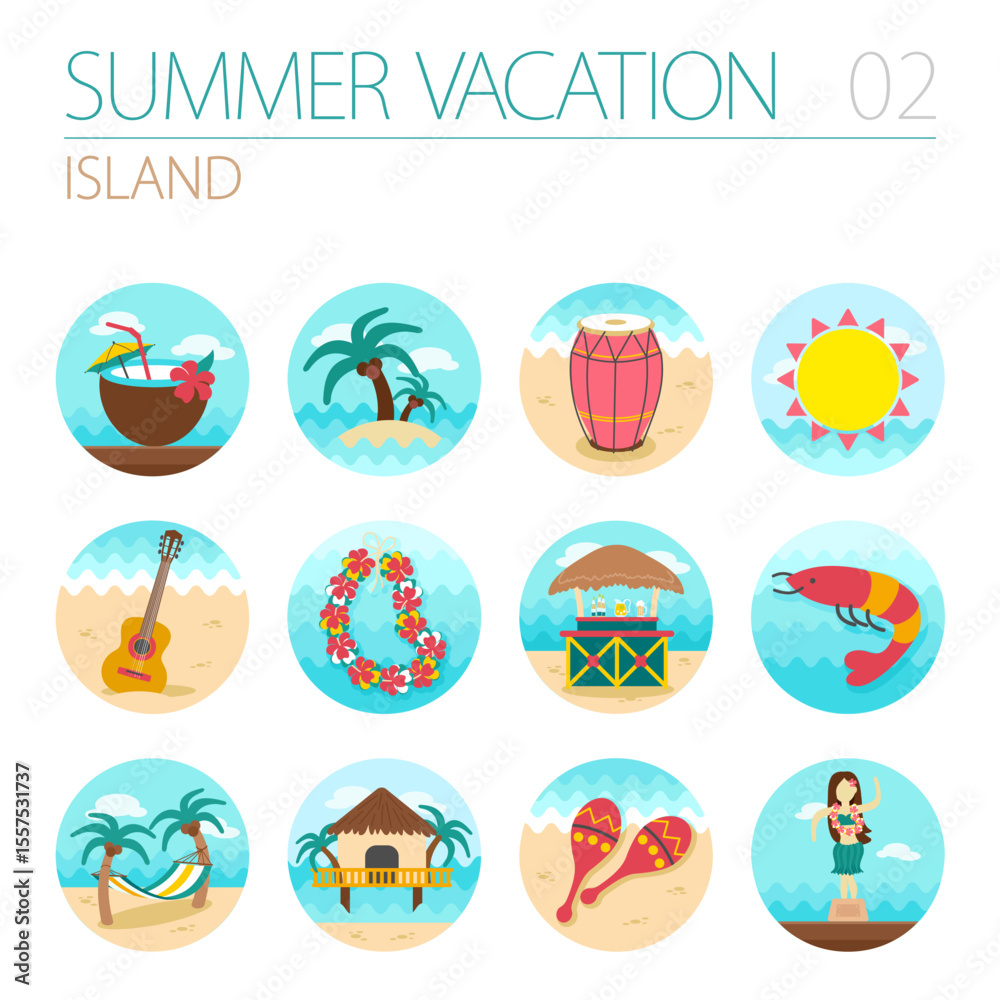 Fototapeta premium Island beach icon set. Summer. Vacation