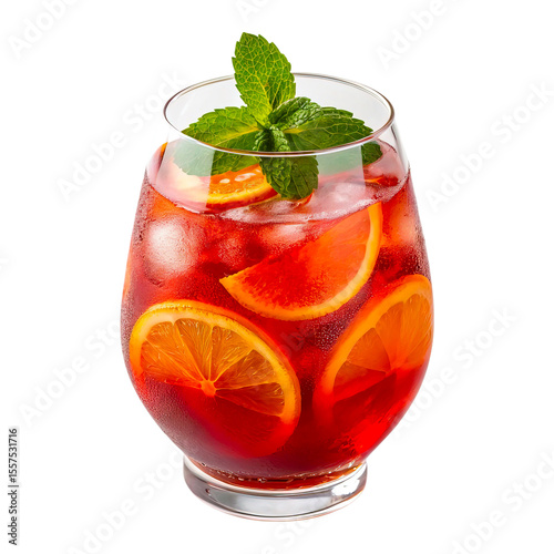 Refreshing Hugo Cocktail with Mint Leaves and Lime Slice on Transparent Background