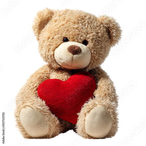 PNG Huggable Teddy Bear Holding a Red Heart Perfect for Valentines Day or Romantic Gifts against transparent Background