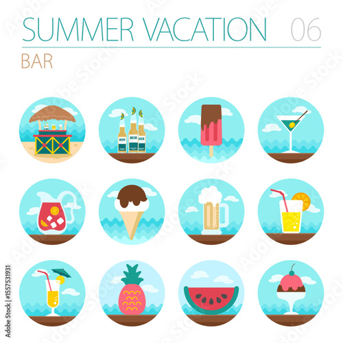Bar beach icon set. Summer. Vacation