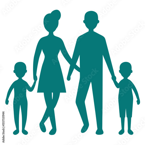 Vector illustration of a happy family of four father mother and two children holding hands ideal for family themed designs