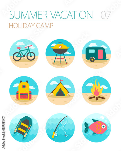 Summer camping icon set. Summer. Holiday