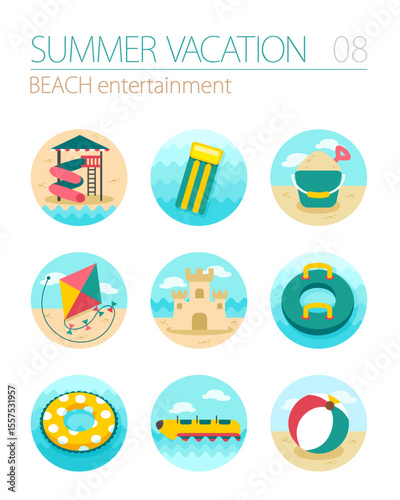 Beach entertainment icon set. Summer. Vacation