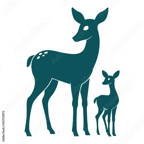 Deer with Fawn A Protective Mother Standing Close Vector Illustration for Wildlife Designs and Nature Themed Projects Isolated on White