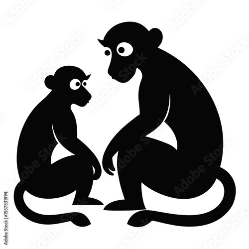 Two Monkeys Sitting Together One Grooming the Other A Detailed Vector Illustration of Primate Interaction